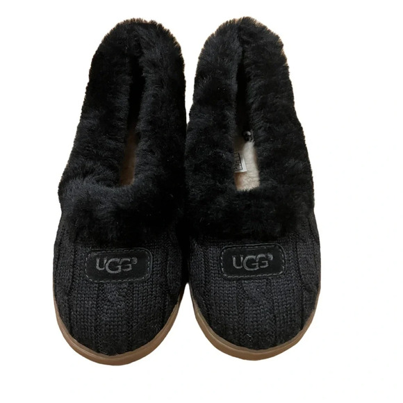 UGG Black Rylan Cable Knit Slippers Shoes Size 6 - Picture 4 of 8